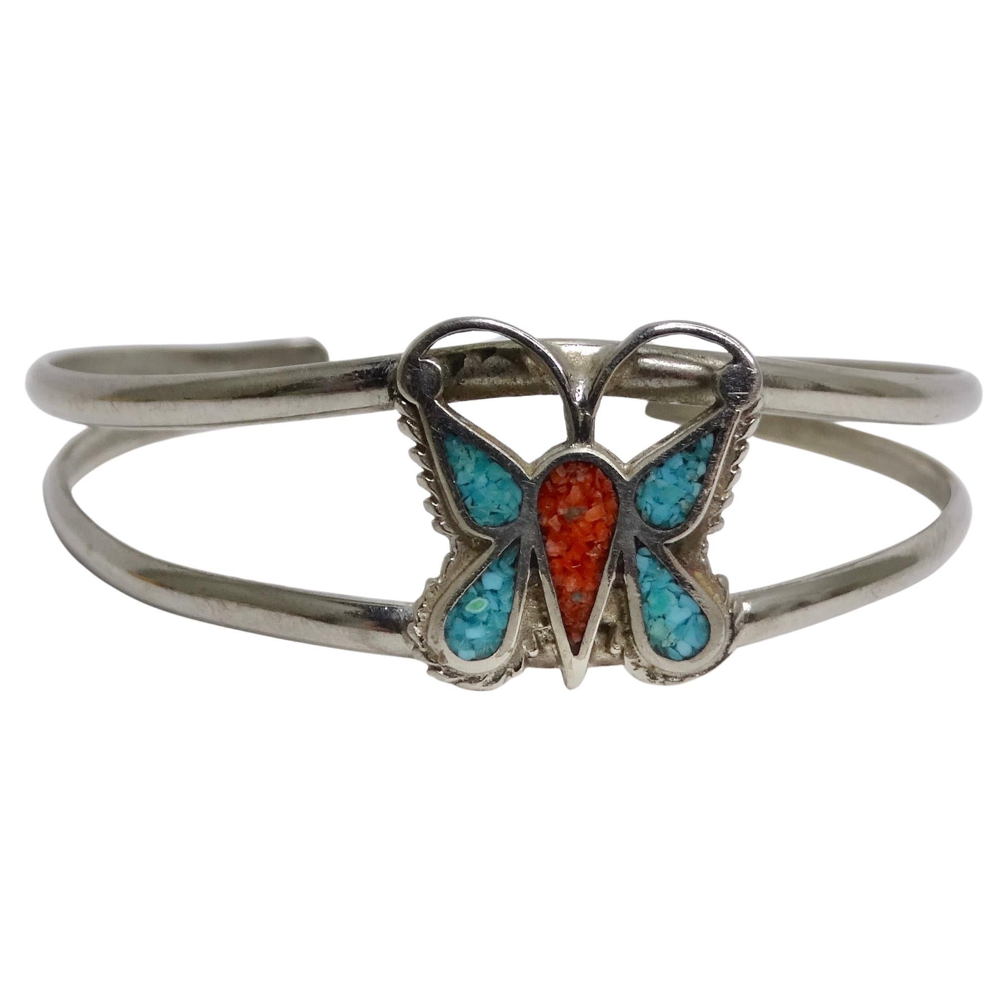 1950 Bracelet manchette papillon en argent Navajo en vente