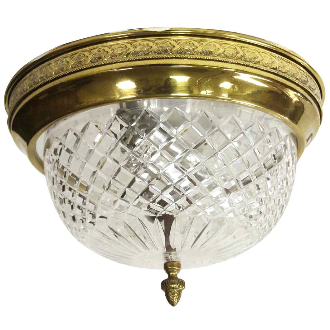 1950 NYC Waldorf Astoria Hotel Cut Crystal Flush Mount with Decorative Brass Rim