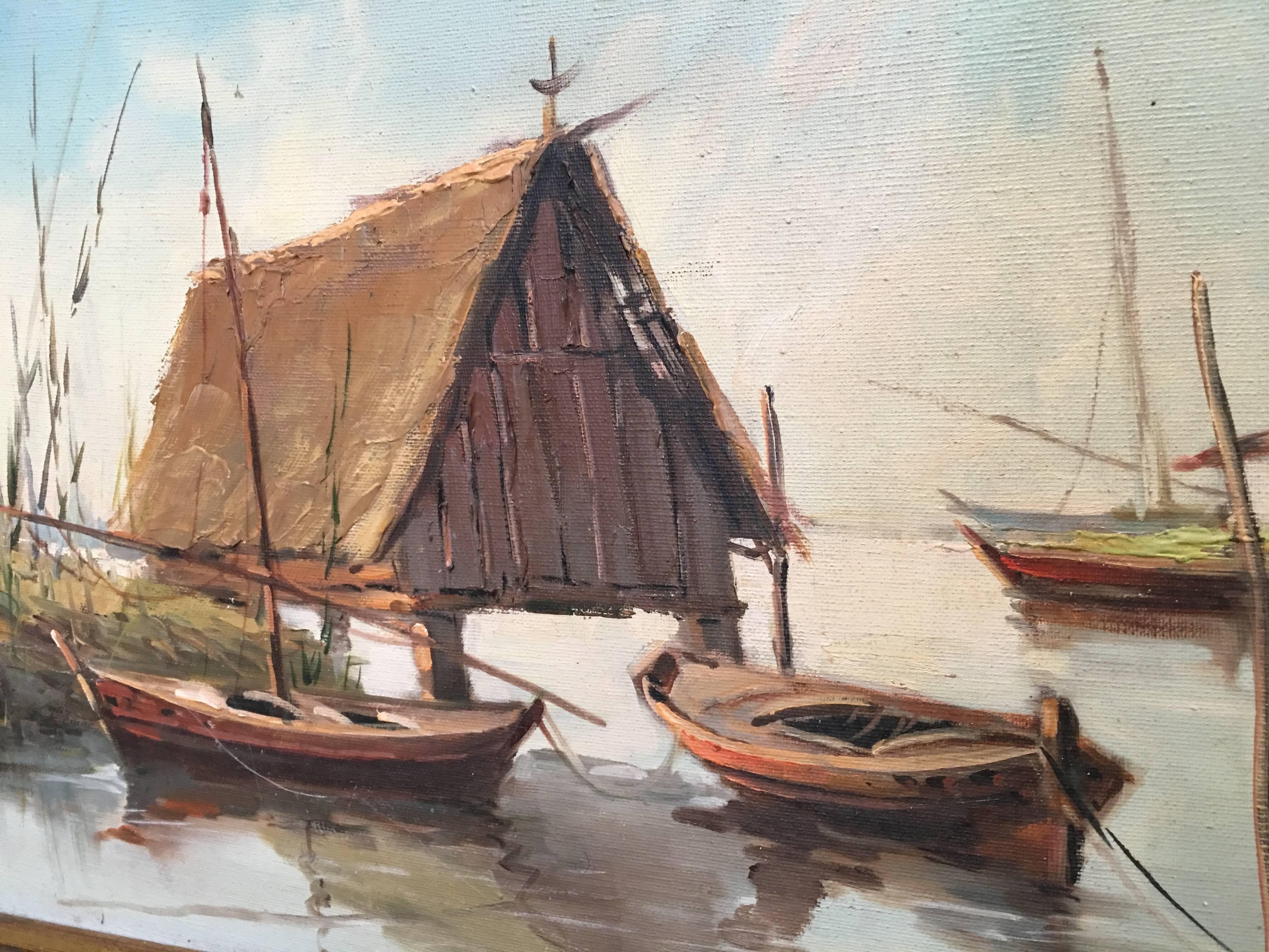 1950 Óleo sobre lienzo, La laguna, Valencia, España Firmado C.Lopez Español en venta