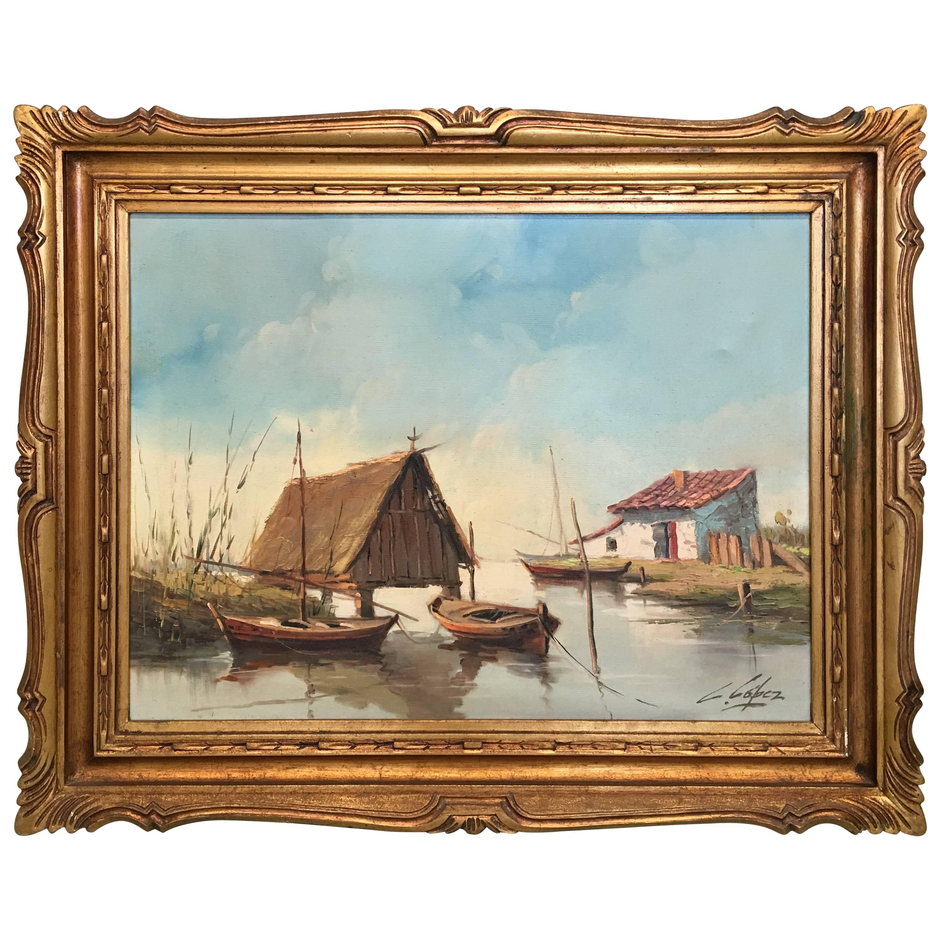 1950 Óleo sobre lienzo, La laguna, Valencia, España Firmado C.Lopez en venta