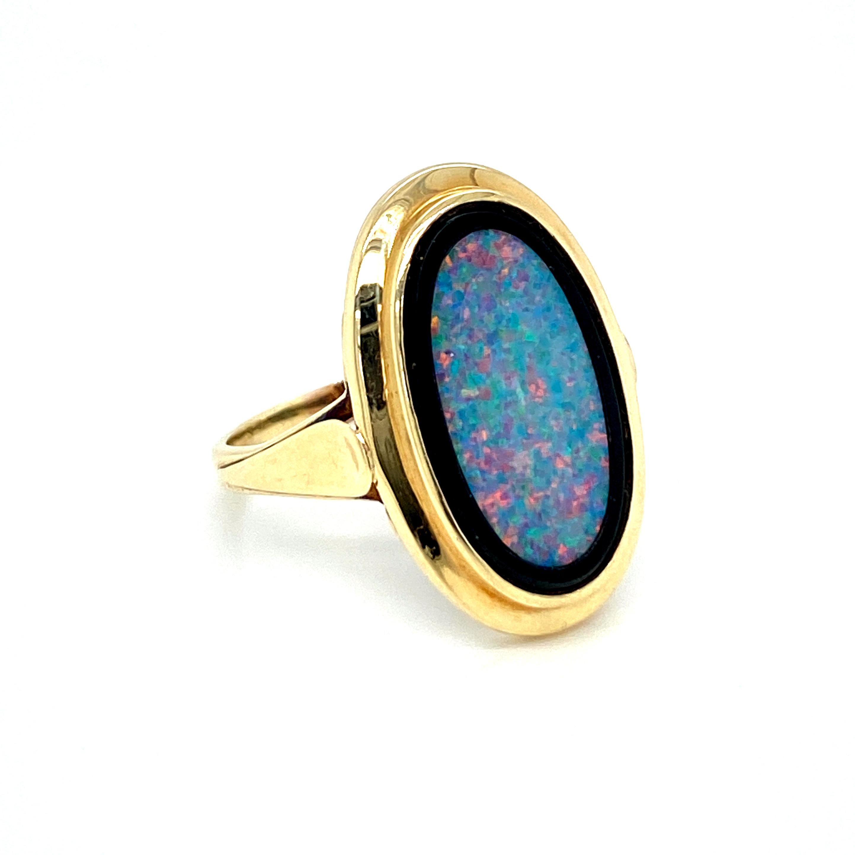 Goldring, Opal, Onyx, Gold, 1950 (Retro)