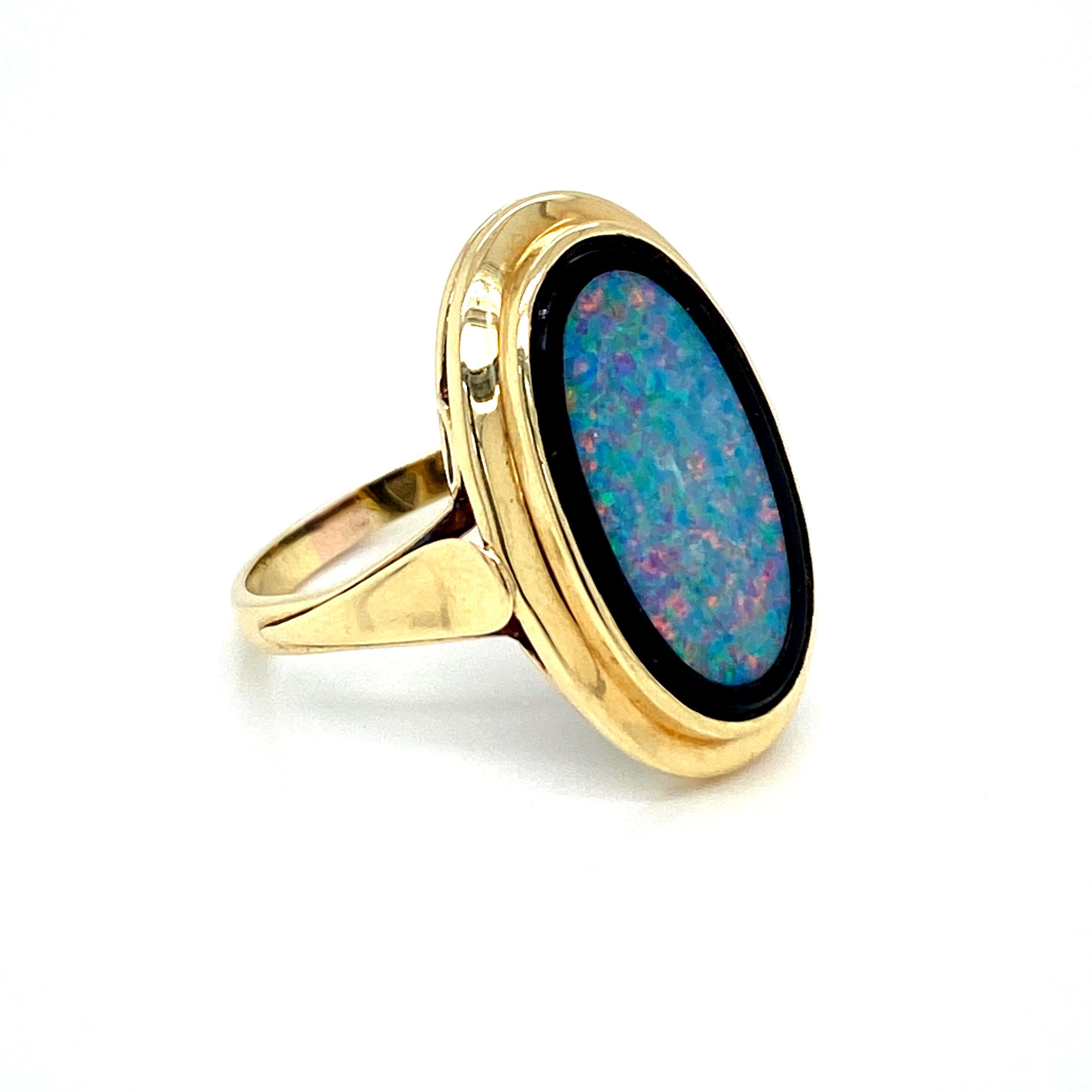 Goldring, Opal, Onyx, Gold, 1950 (Alteuropäischer Brillantschliff)