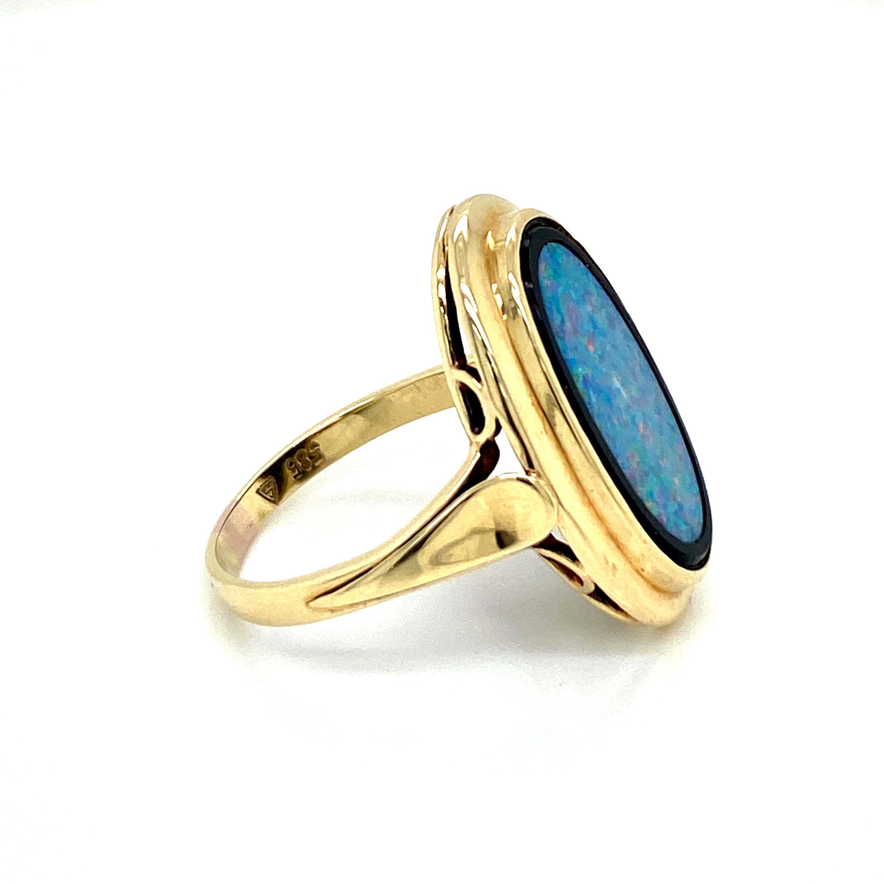 Goldring, Opal, Onyx, Gold, 1950 im Zustand „Hervorragend“ in Napoli, NA