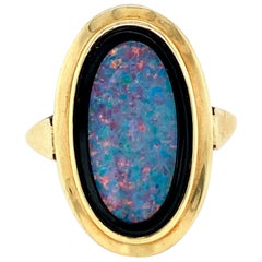 1950 Opal Onyx Gold Ring