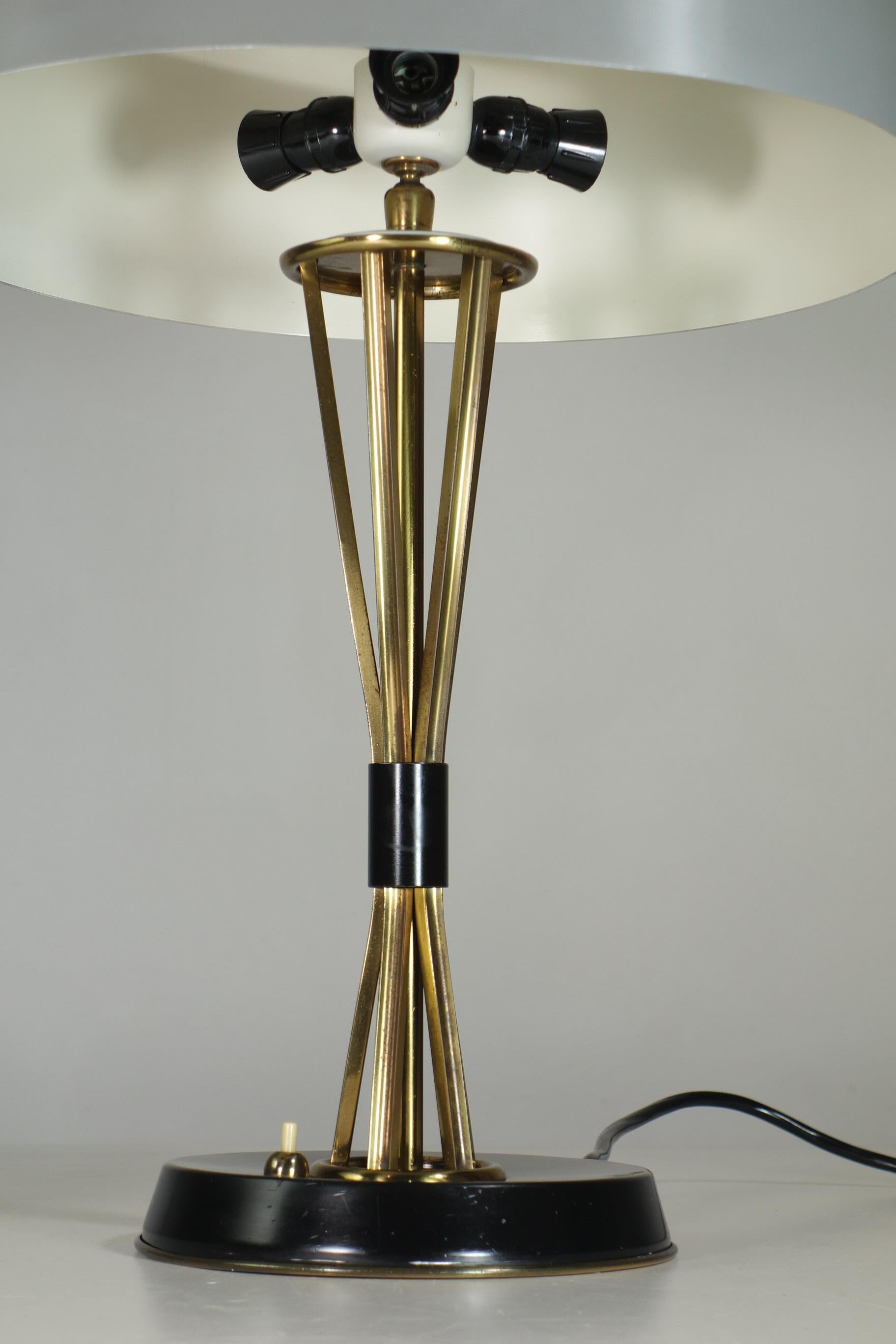 Ottone 1950 Oscar Torlasco Lumi Italian Design Midcentury Brass Grey Black Table Lamp in vendita