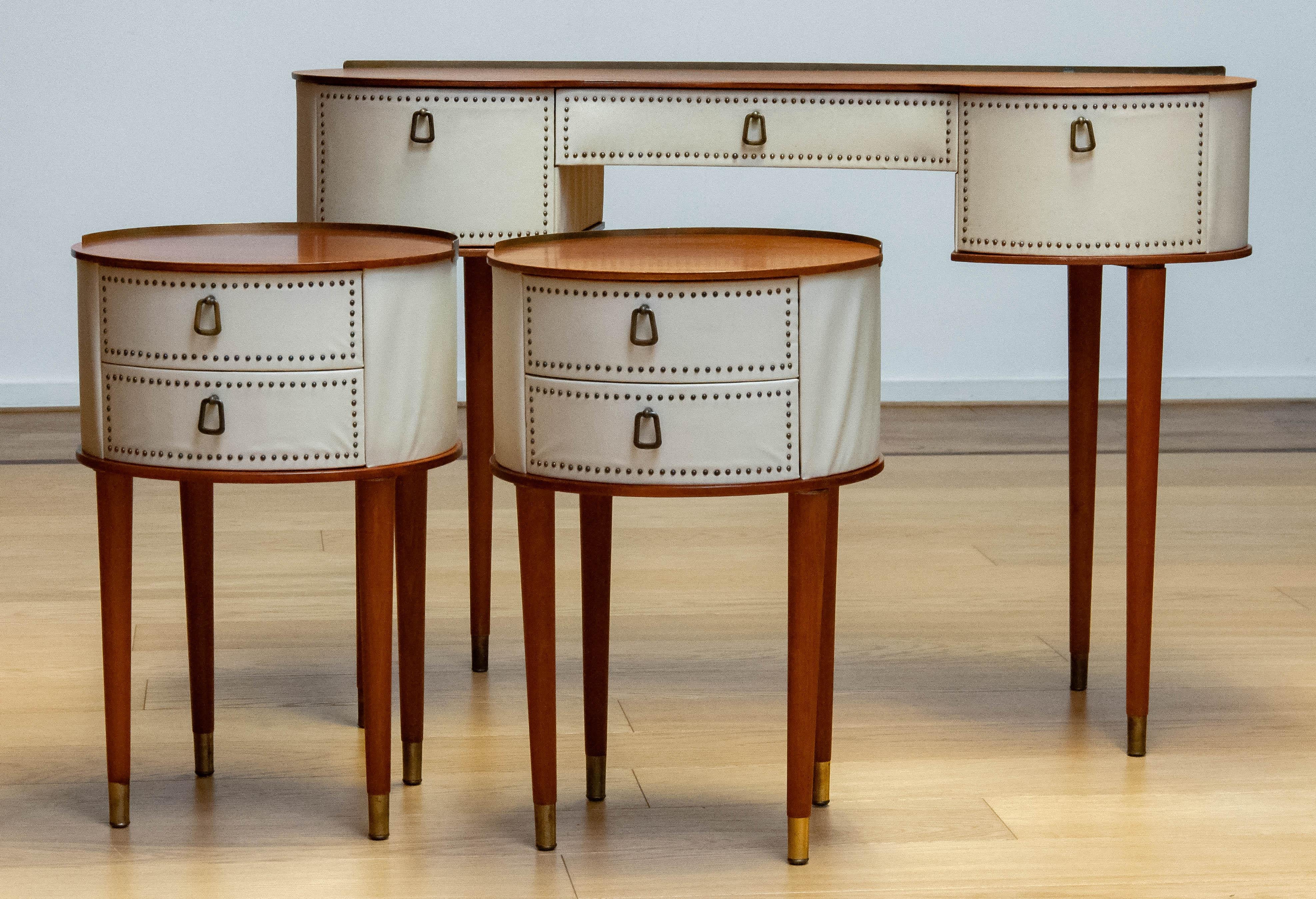 1950 Pair Nailed Night Stands With Matching Vanity By Halvdan Pettersson. Sweden 4