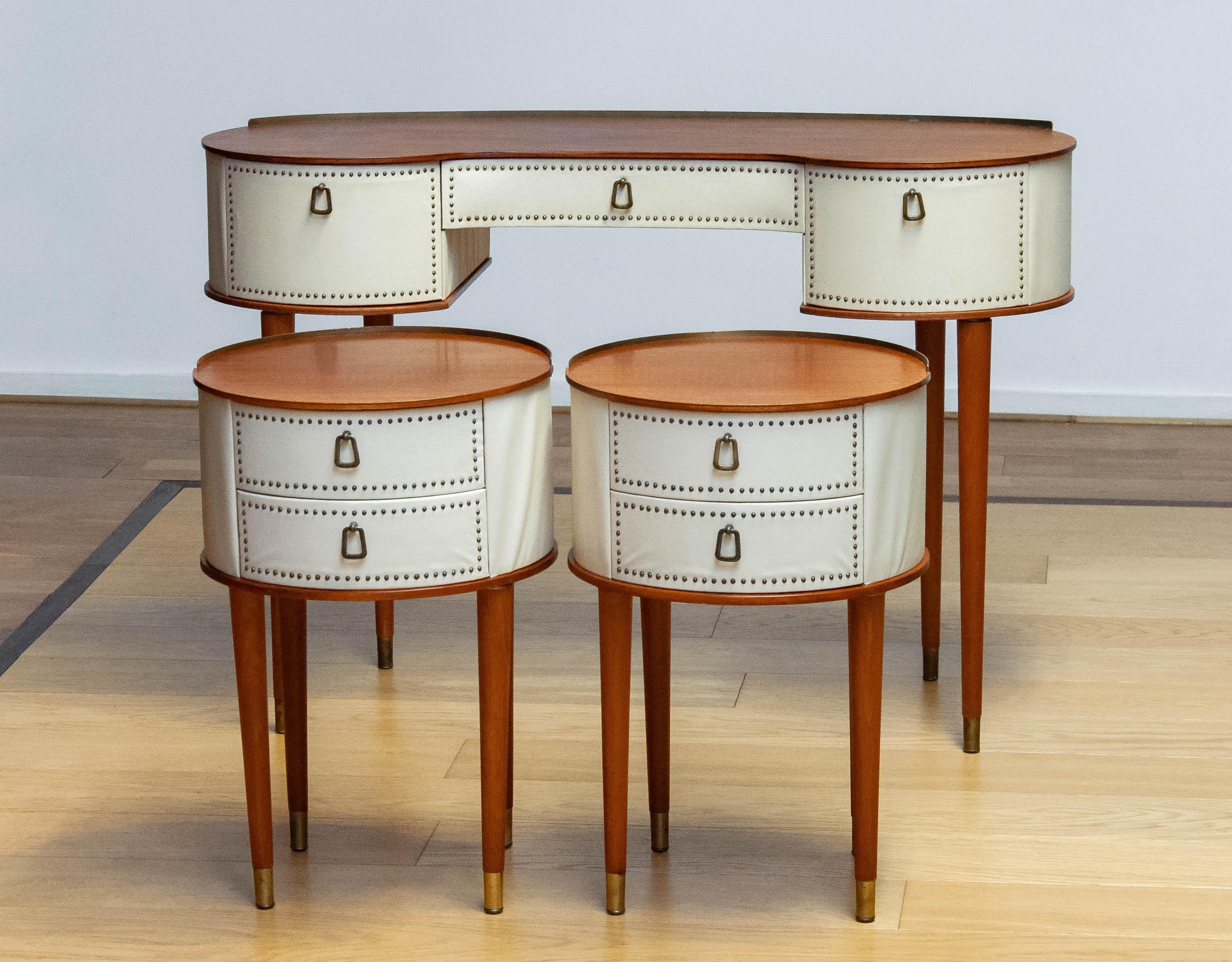 Swedish 1950 Pair Nailed Night Stands With Matching Vanity By Halvdan Pettersson. Sweden