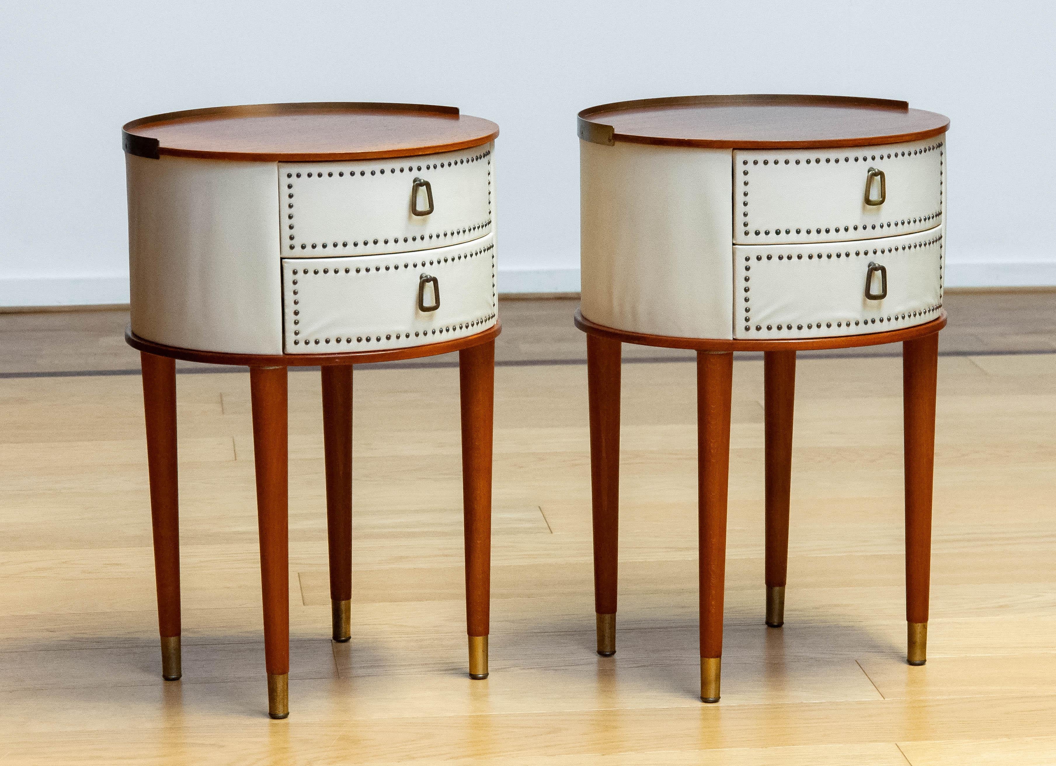 1950 Pair Nailed Night Stands With Matching Vanity By Halvdan Pettersson. Sweden 1