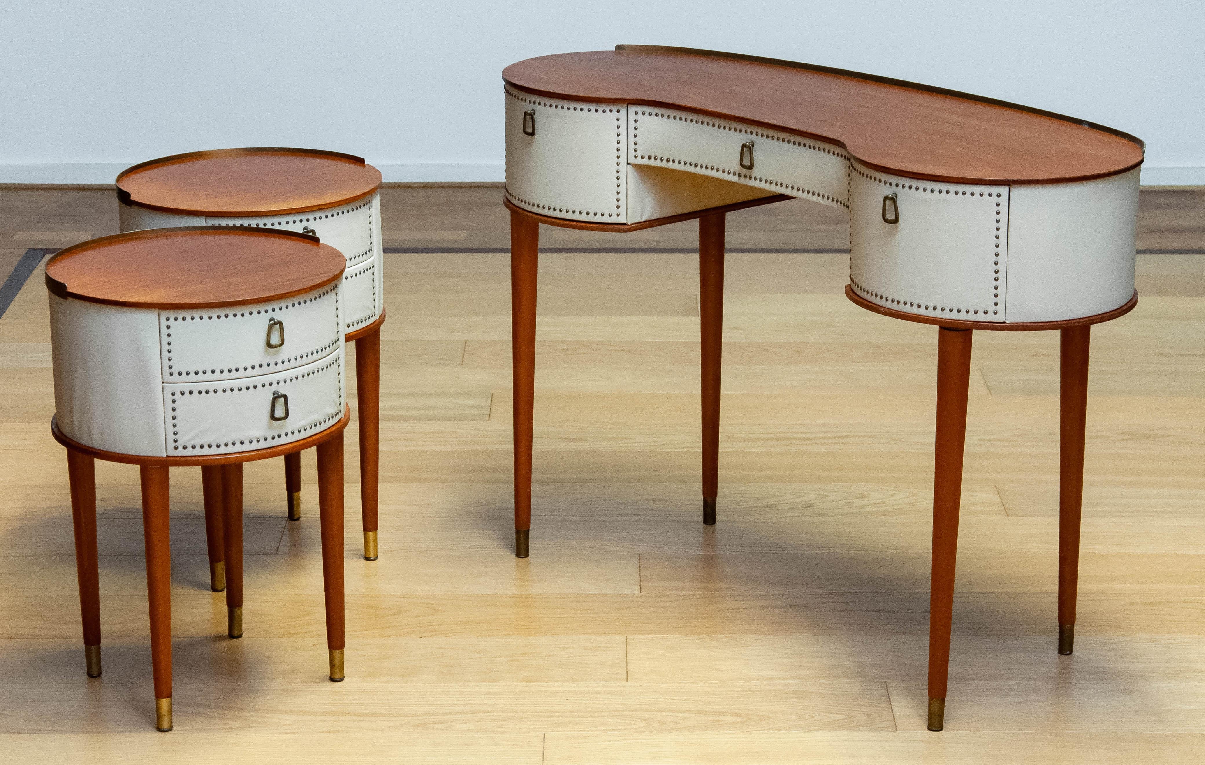 1950 Pair Nailed Night Stands With Matching Vanity By Halvdan Pettersson. Sweden 2