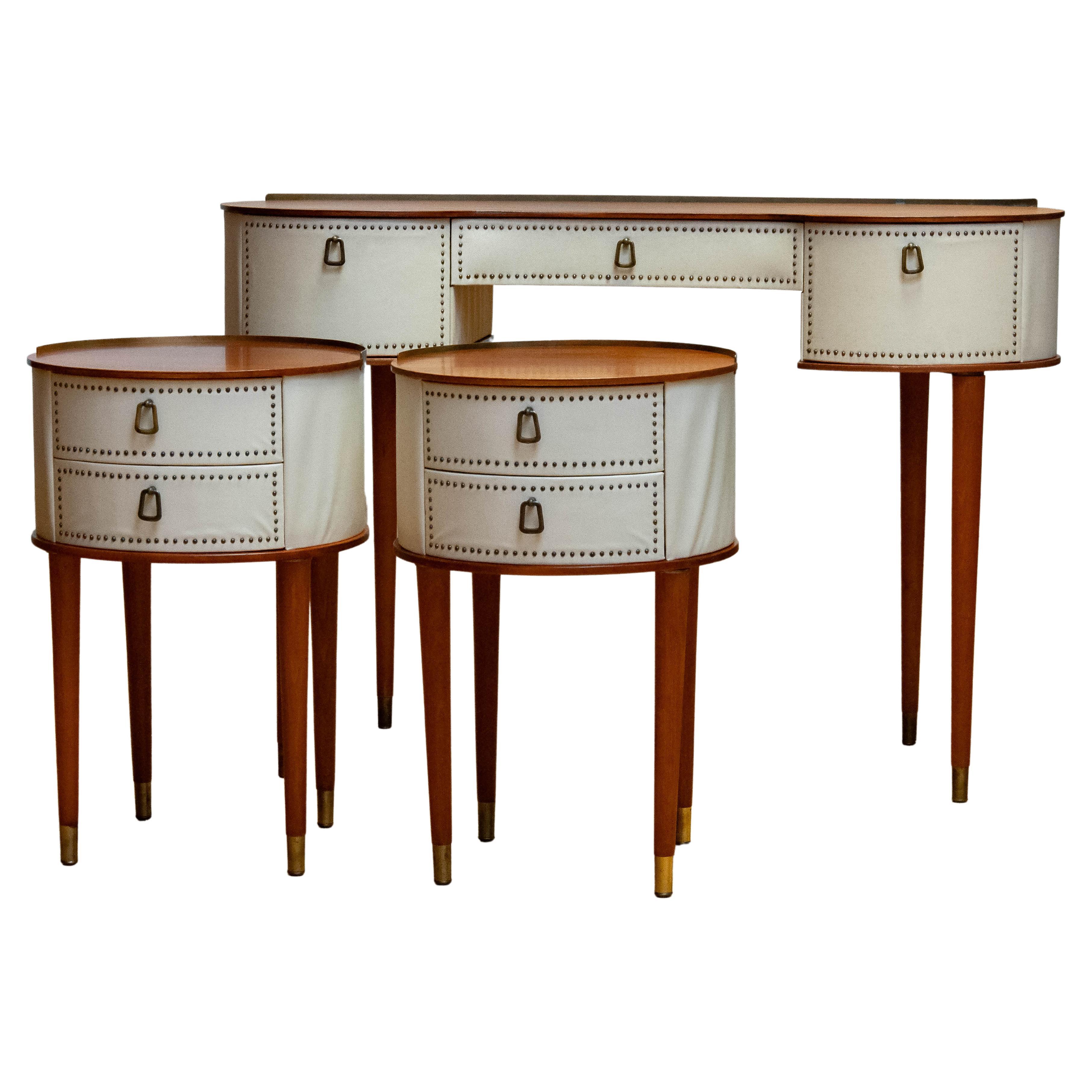1950 Pair Nailed Night Stands With Matching Vanity By Halvdan Pettersson. Sweden