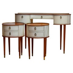 Retro 1950 Pair Nailed Night Stands With Matching Vanity By Halvdan Pettersson. Sweden