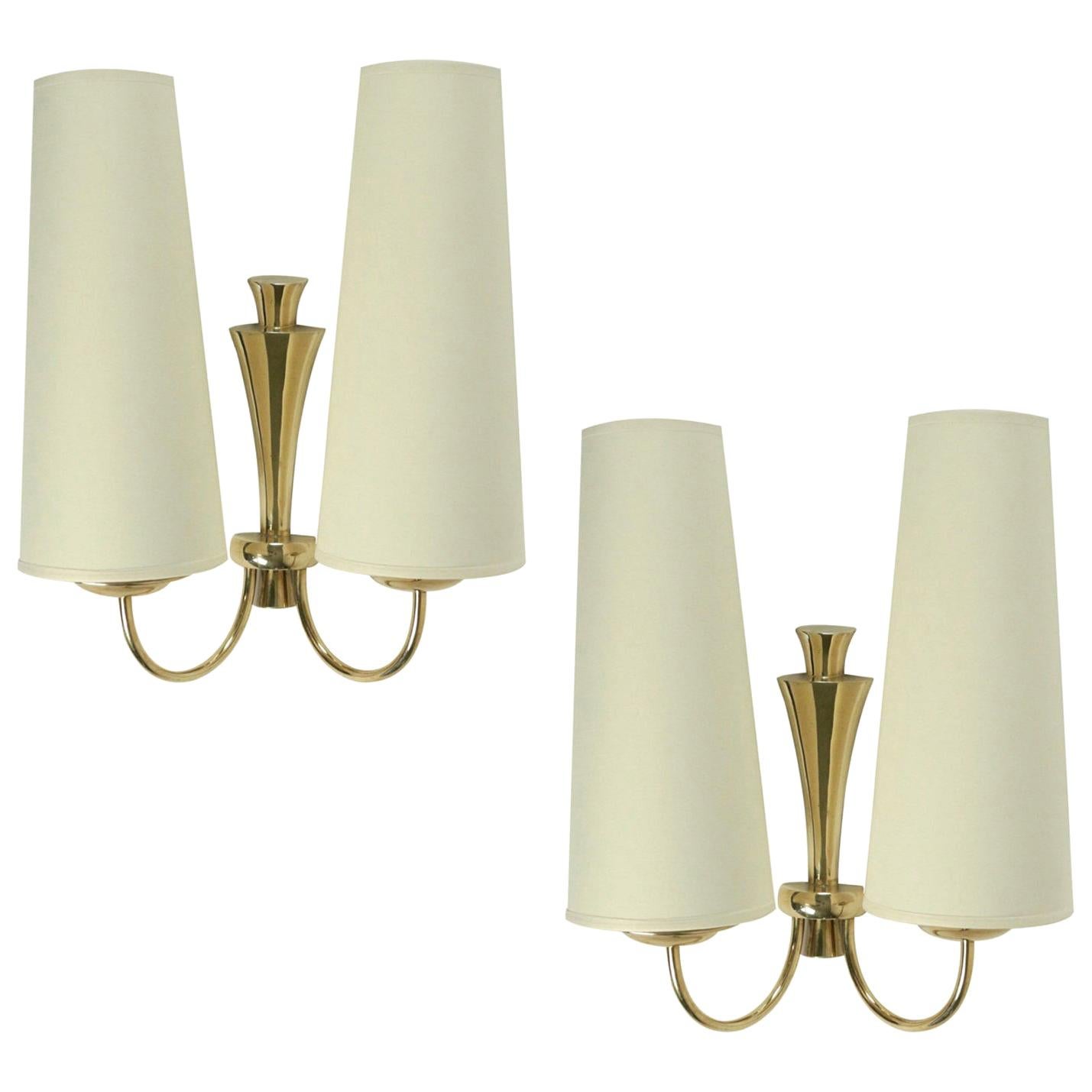 1950 Pair of Arlus Brass Sconces