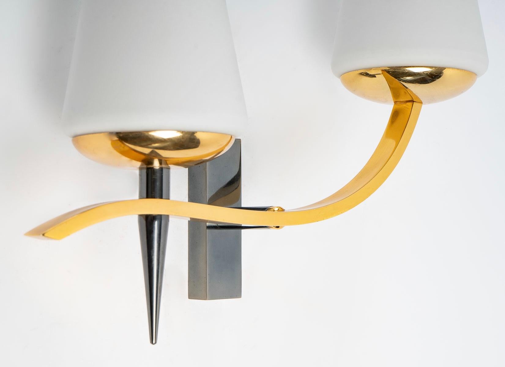 Mid-20th Century 1950 Pair of Assymetrical Sconces by the Maison Arlus For Sale