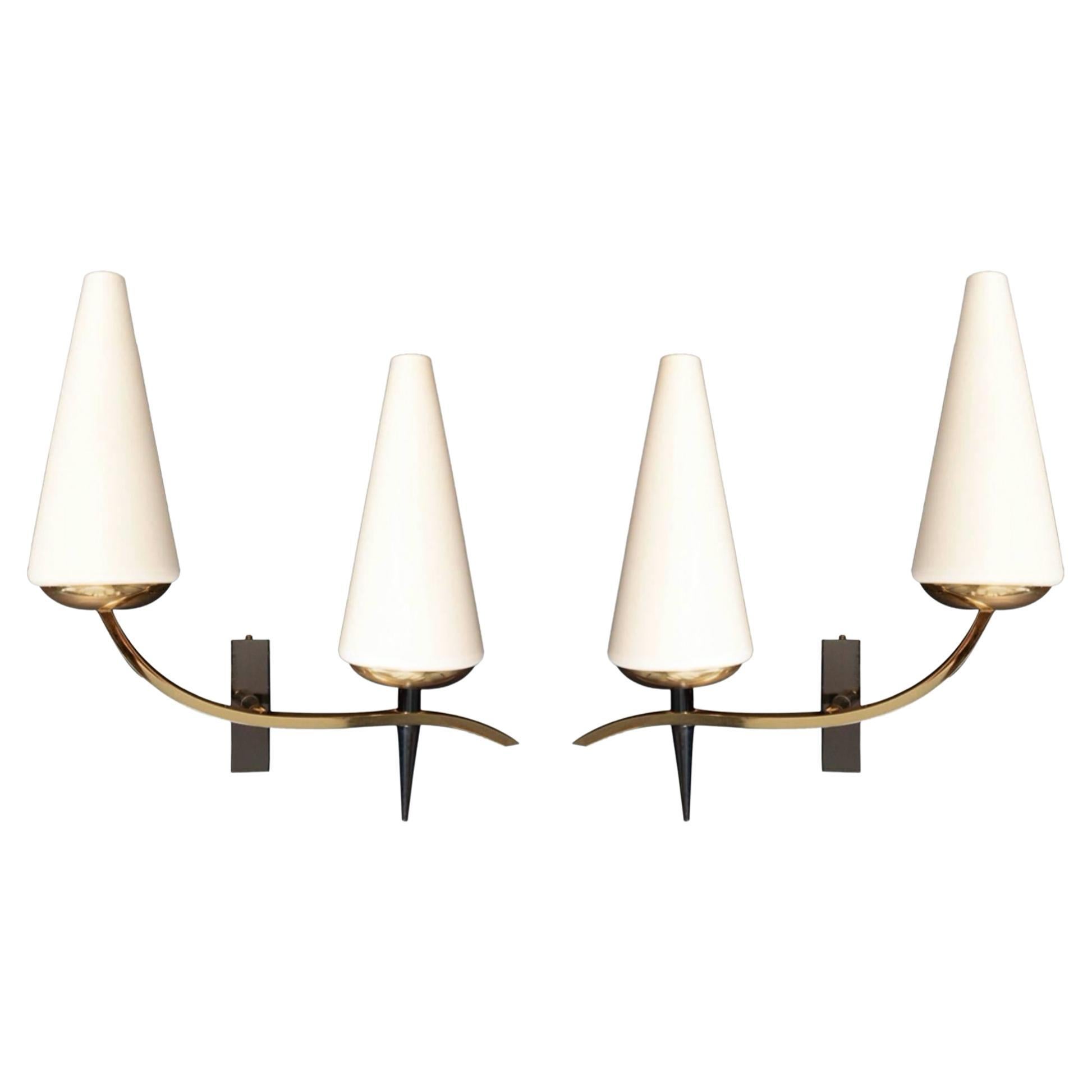 1950 Pair of Assymetrical Sconces by the Maison Arlus