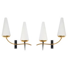 Vintage 1950 Pair of Assymetrical Sconces by the Maison Arlus