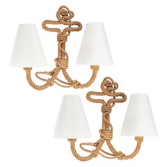 1950 Pair of Audoux Minet Rope Sconces