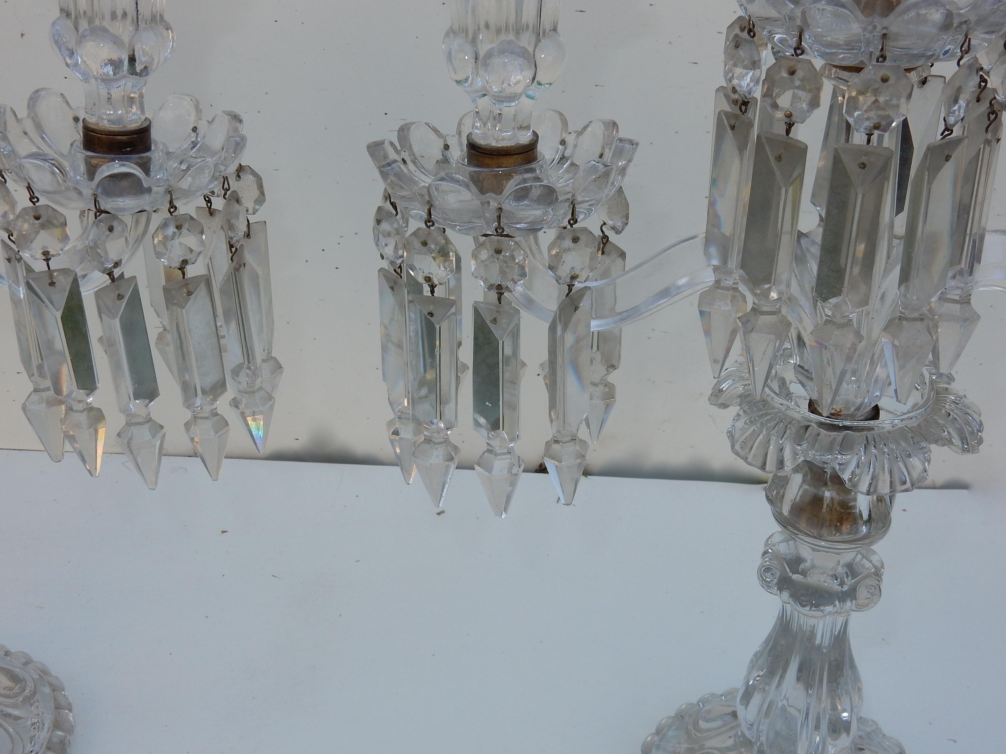Louis XVI 1950 Pair of Baccarat Crystal Chandeliers with 2 Arms and Signed Baccarat