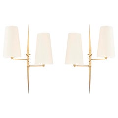 1950 Pair of bronze and brass wall sconces by Maison Arlus
