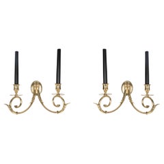 1950 Coppia di lampade da parete in bronzo di Lucien Gau