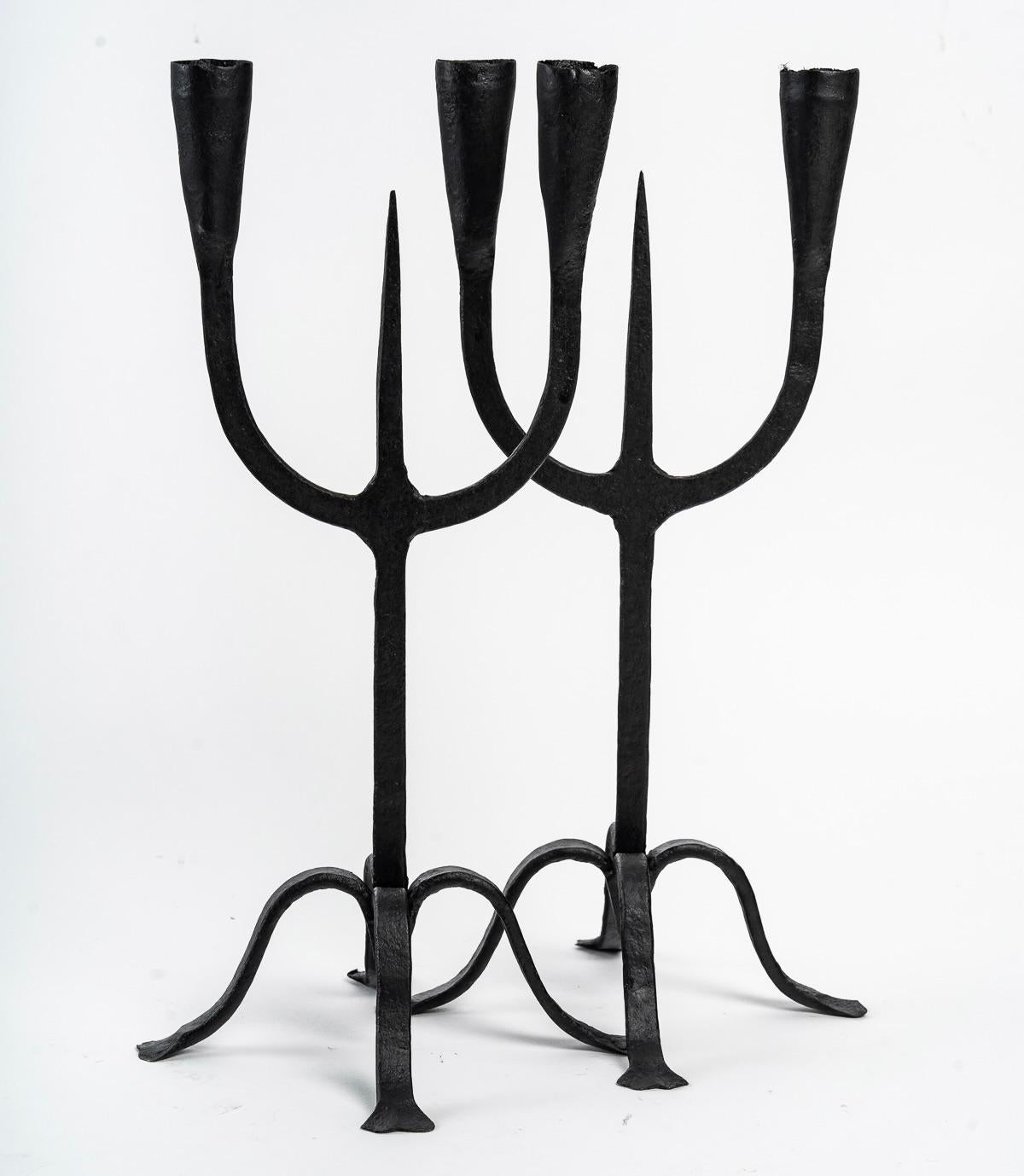 Wrought Iron 1950 Pair of Candle Holders Ateliers Vallauris