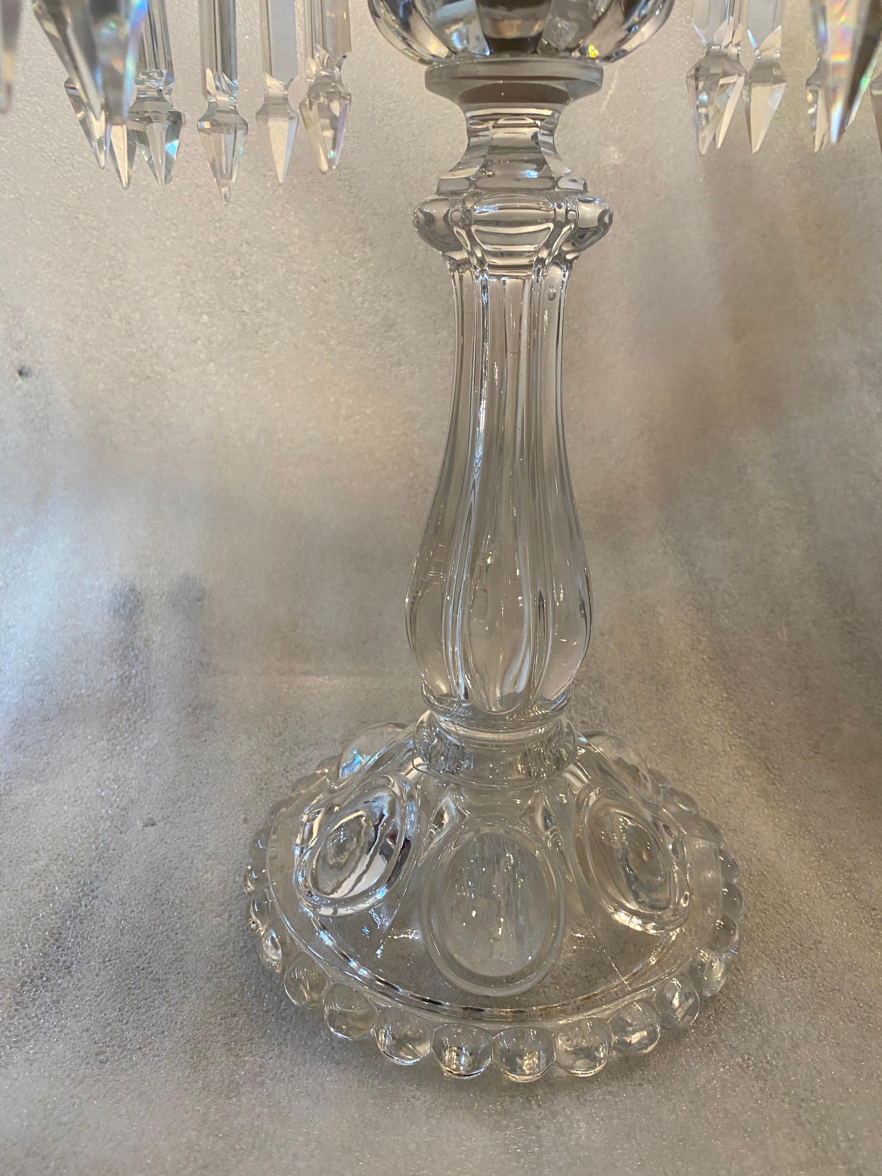 1950′ Pair of Candlesticks 4 Branchs Beaded Bases and Signed in Relief Baccarat For Sale 13