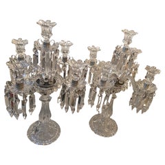 1950′ Pair of Candlesticks 4 Branchs Beaded Bases and Signed in Relief Baccarat