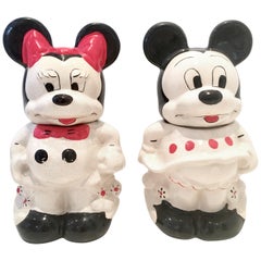 Vintage 1950'S Pair Of Ceramic Mickey & Minnie Mouse "Turnabout" Cookie Jars