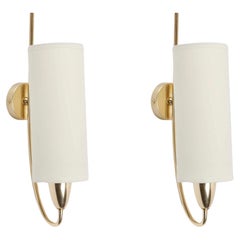 1950 Pair of gilded brass sconces by Maison Lunel