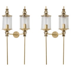 1950 Pair of gilt brass lanterns Maison Lunel