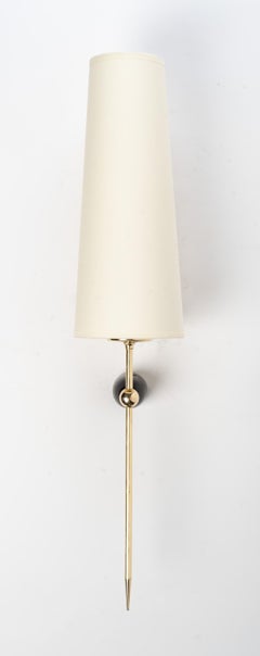 1950 Pair of Golden Brass Wall Lights from Maison Arlus