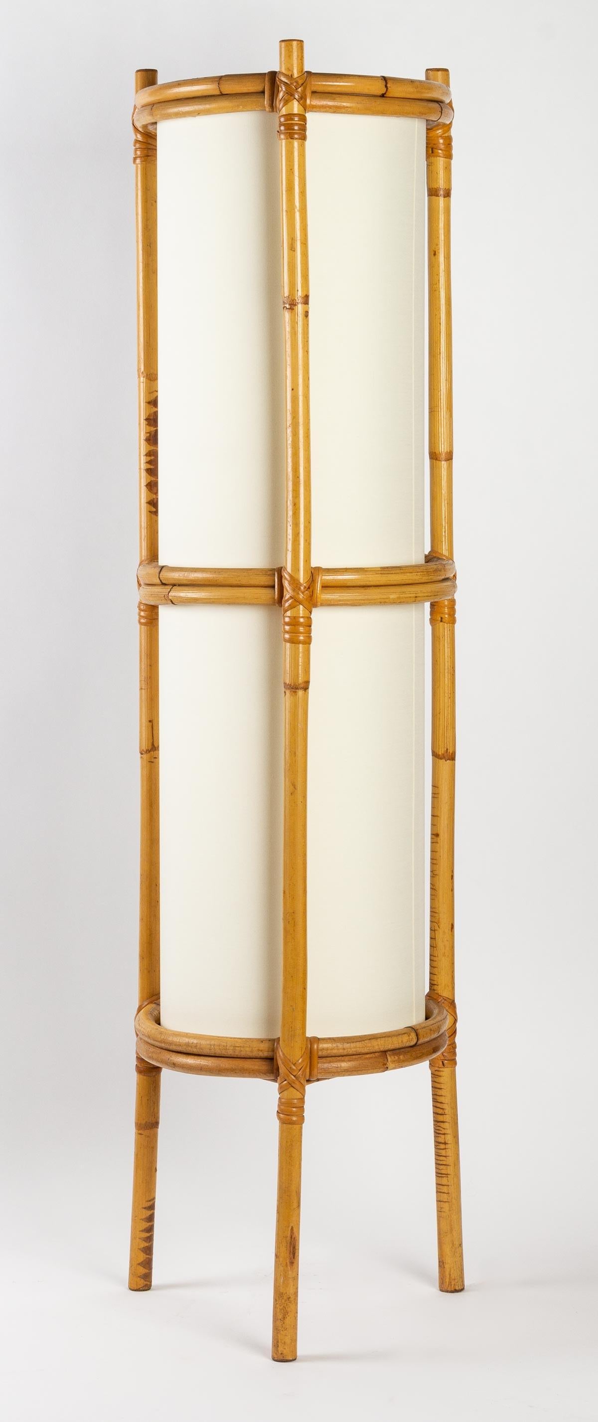 1950 Pair of Louis Sognot Bamboo Floor Lamps 1