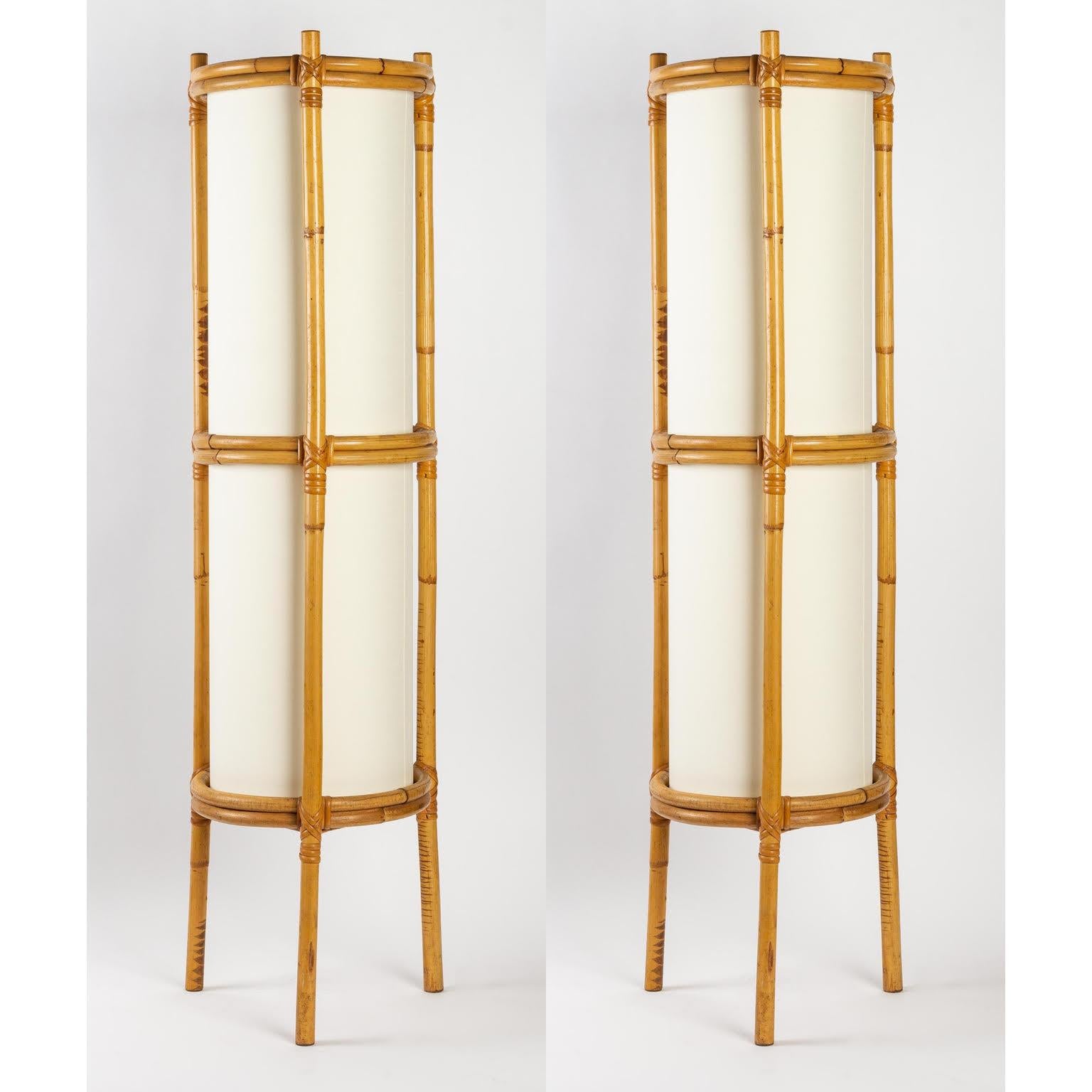 1950 Pair of Louis Sognot Bamboo Floor Lamps 3