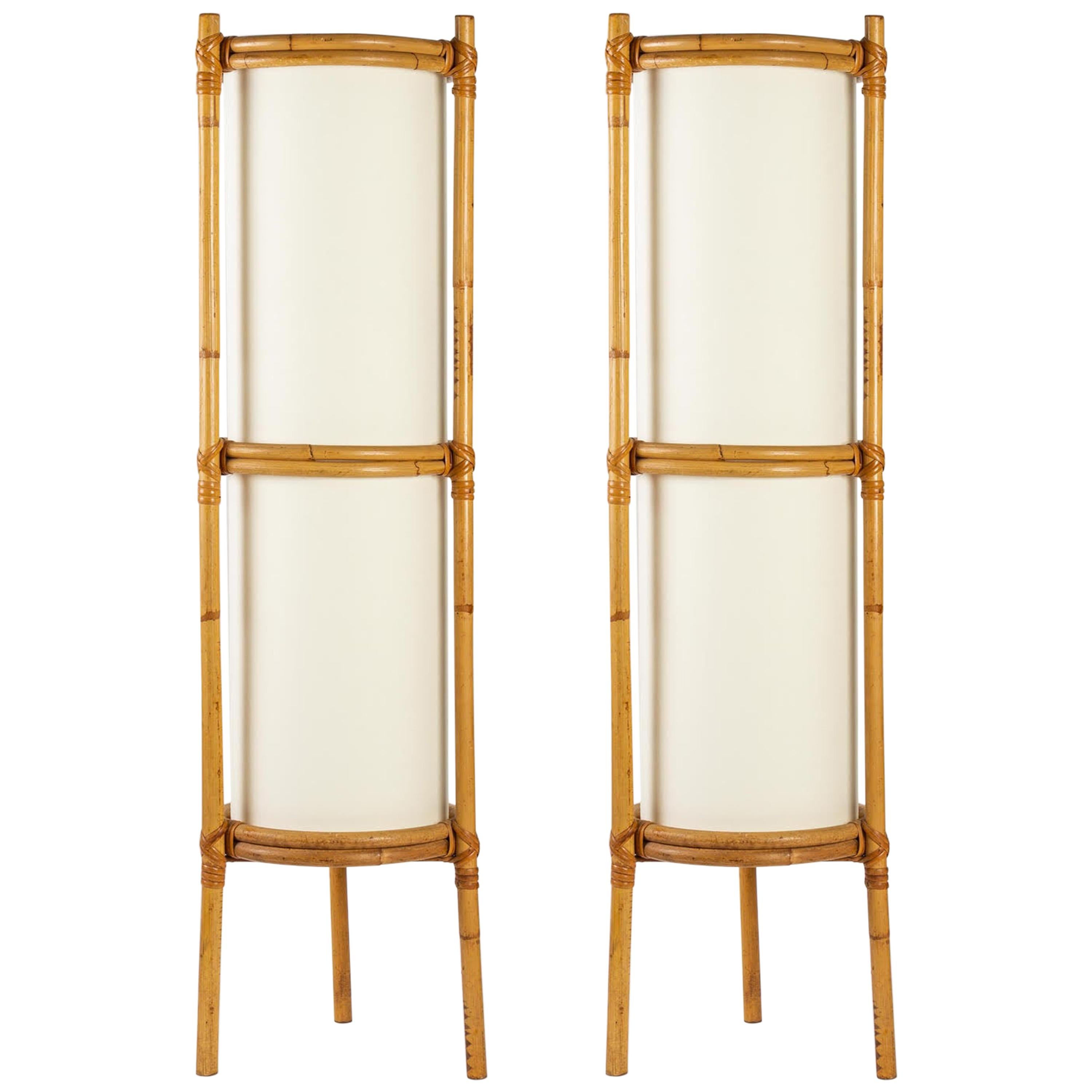 1950 Pair of Louis Sognot Bamboo Floor Lamps