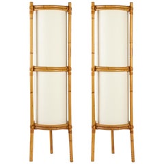 1950 Pair of Louis Sognot Bamboo Floor Lamps