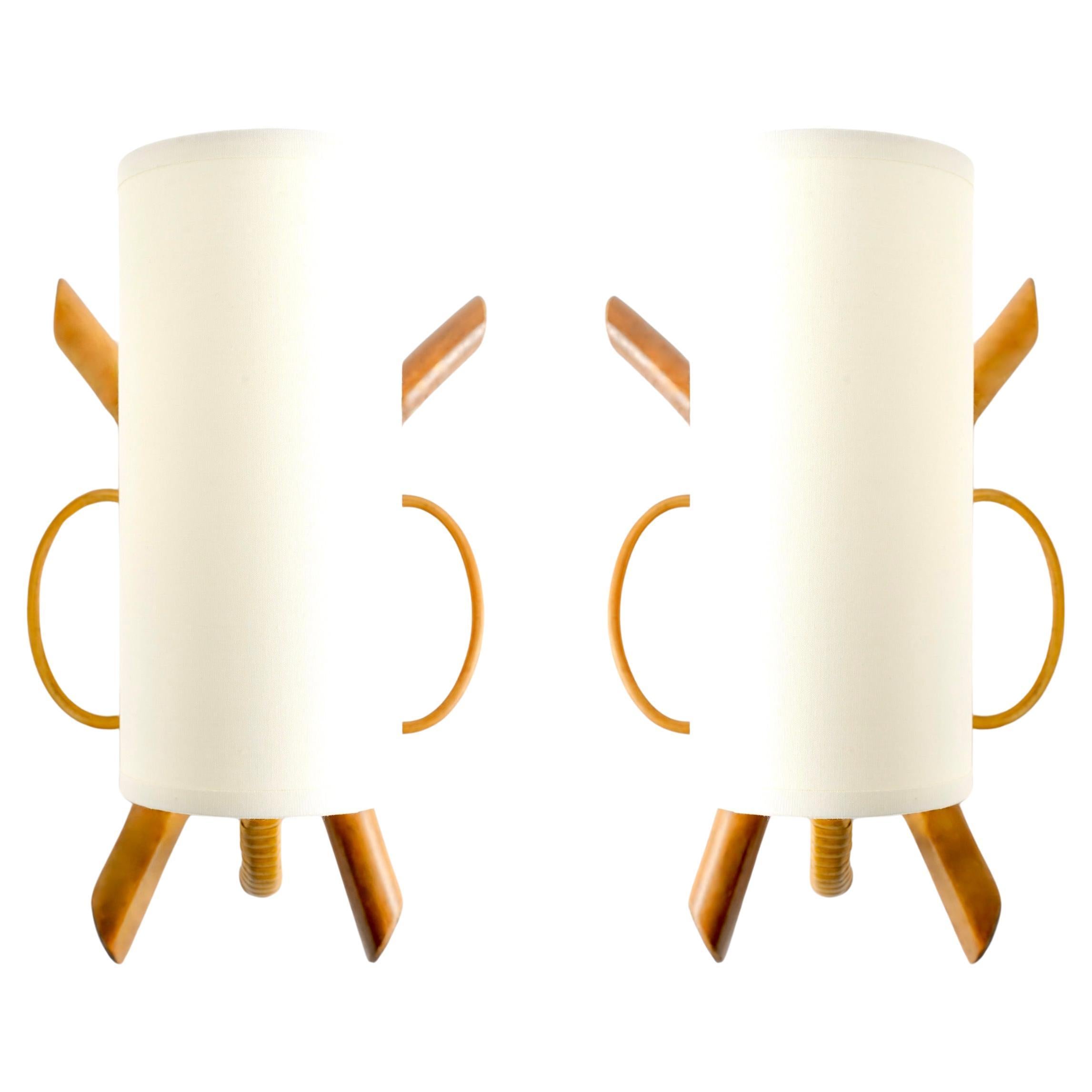 1950 Pair of Louis Sognot rattan sconces For Sale