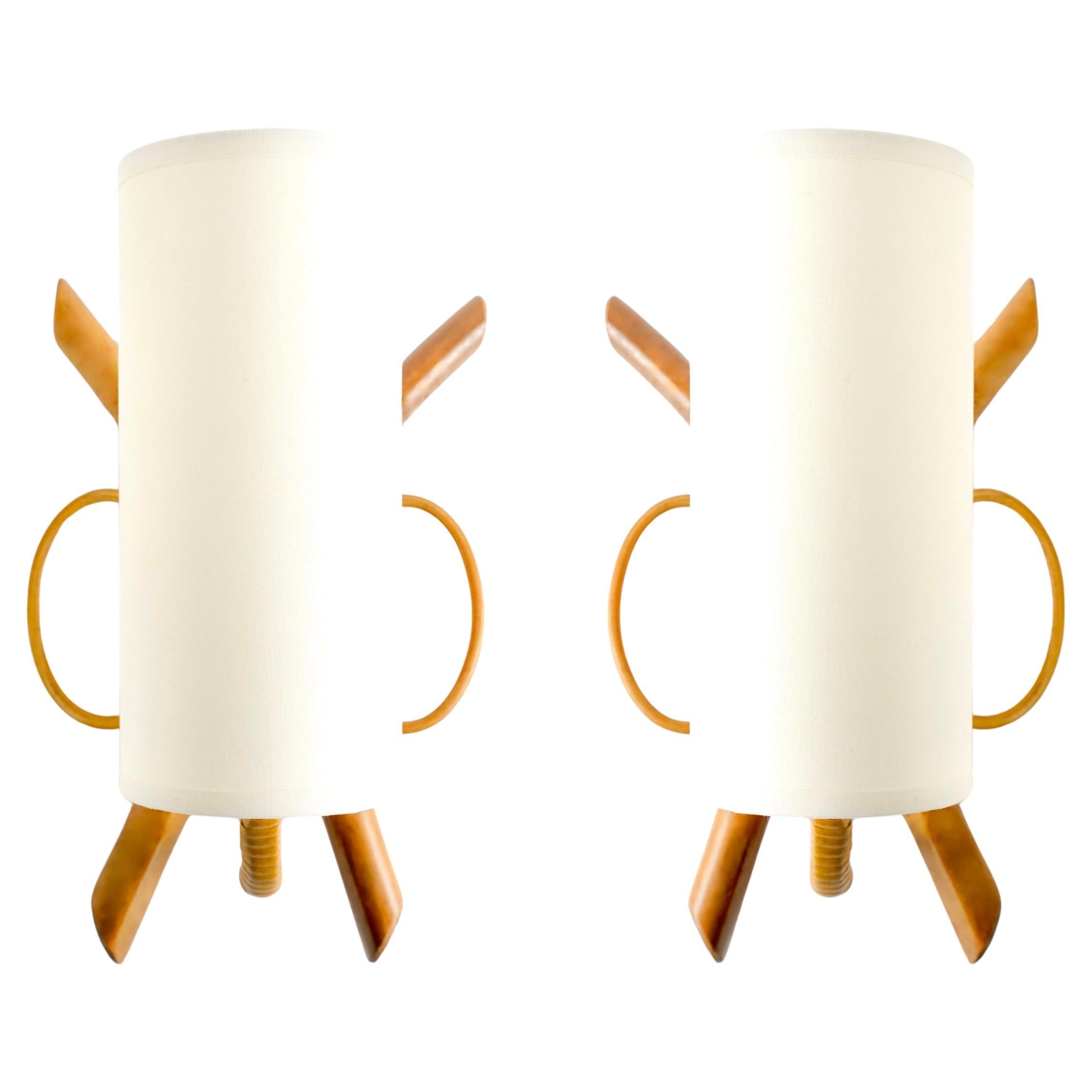 1950 Pair of Louis Sognot rattan sconces