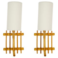 1950 Pair of Louis Sognot rattan sconces