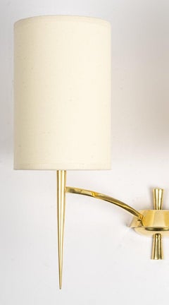 1950 Pair of Maison Arlus Wall Lamps in Gilded Brass