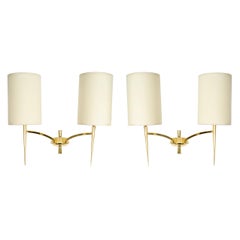 1950 Pair of Maison Arlus Wall Lamps in Gilded Brass