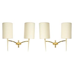 1950 Pair of Maison Arlus Wall Lamps in Gilded Brass