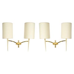 1950 Pair of Maison Arlus Wall Lamps in Gilded Brass