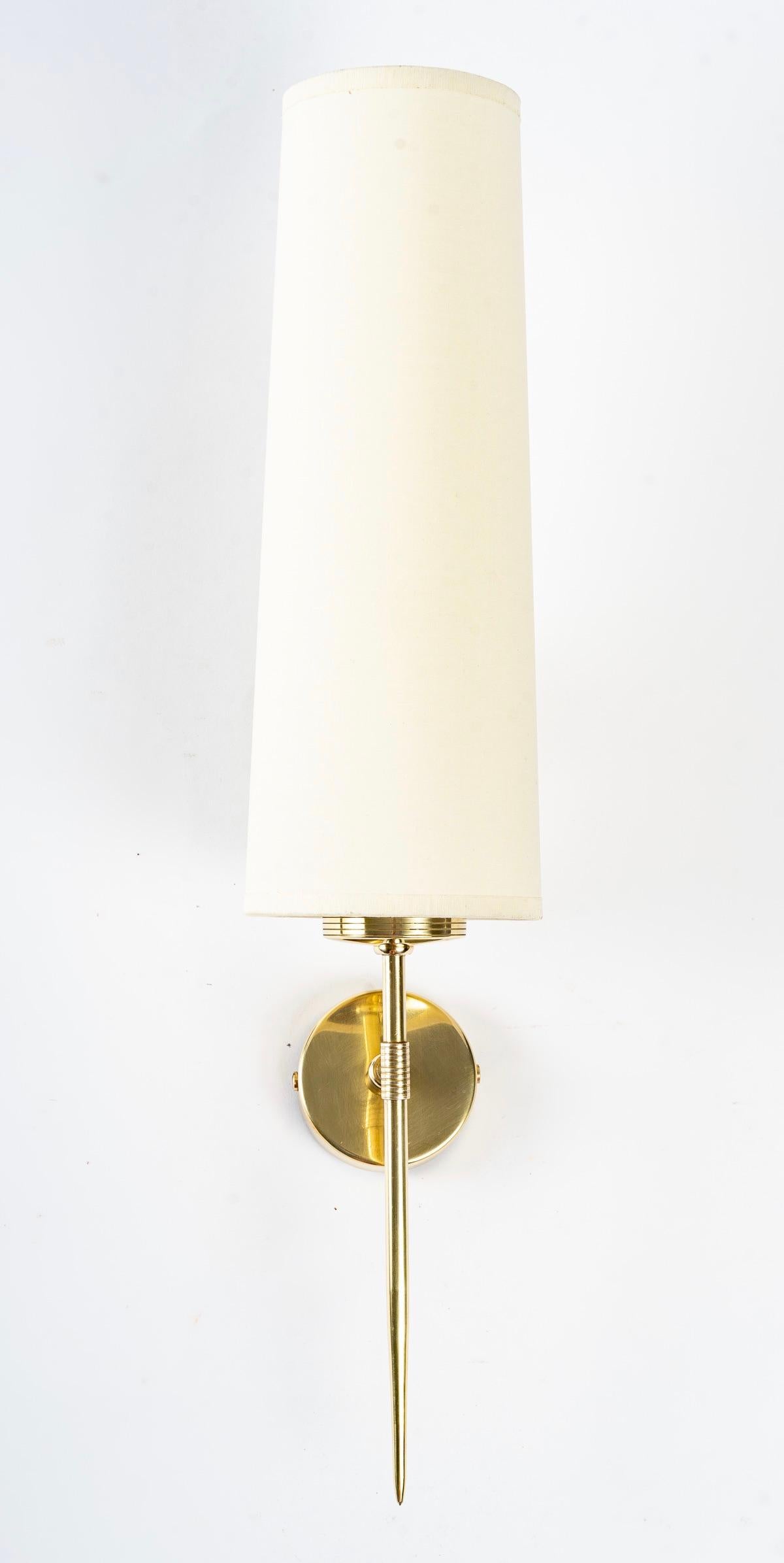 Mid-20th Century 1950 Pair of Maison Arlus Wall Lights in Gilded Brass