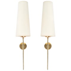Vintage 1950 Pair of Maison Arlus Wall Lights in Gilded Brass