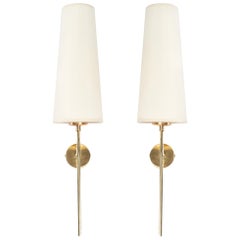 1950 Pair of Maison Arlus Wall Lights in Gilded Brass
