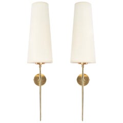 1950 Pair of Maison Arlus Wall Lights in Gilded Brass