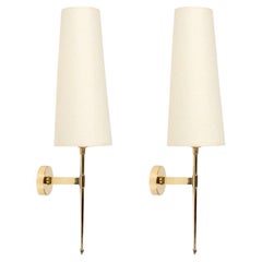 1950 Pair of Maison Arlus Wall Lights in Gilded Brass