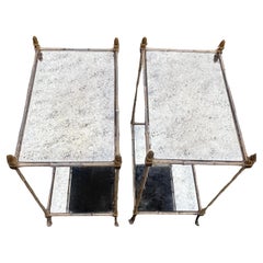 1950′ Paire de tables de la Maison Baguès décorées de bambous en argent et bronze doré.