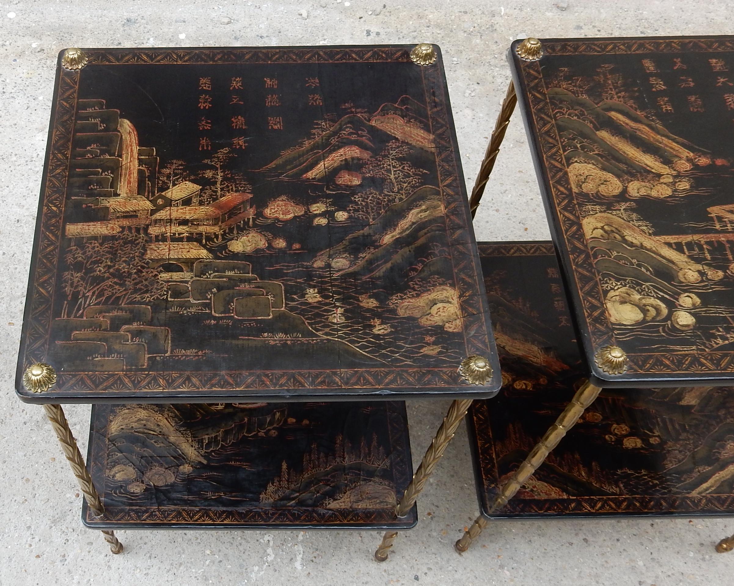 1950 ′ Pair of Maison Baguès Tables with Palm Tree Gilt Bronze + China Lacquer 5