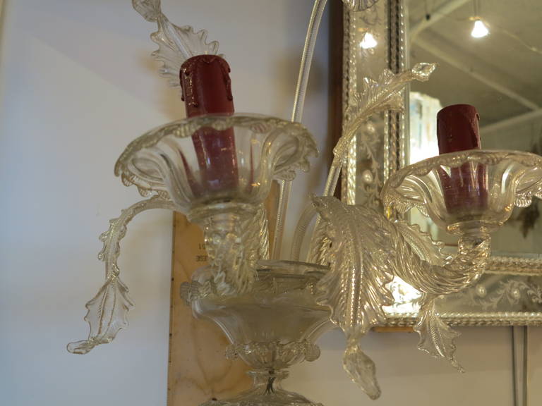 Crystal 1940s Pair of Murano Sconces, attributed to Salviati
