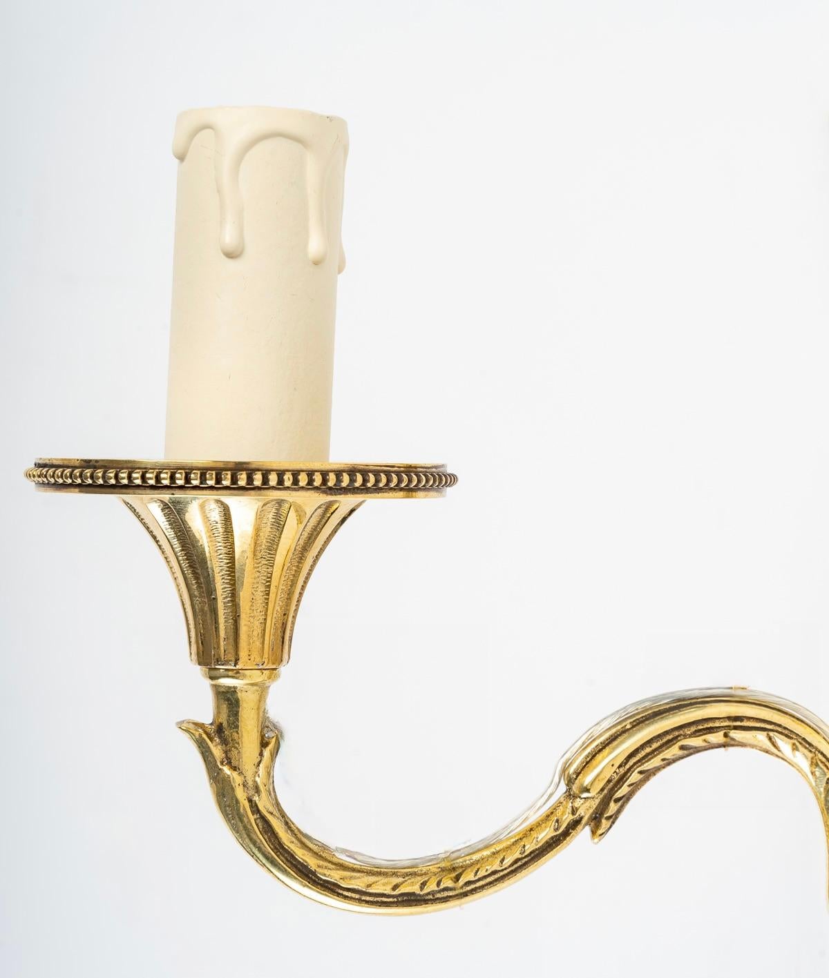 Mid-20th Century 1950 Pair of Neo Classic Wall Lights in bronze Maison Lucien Gau For Sale